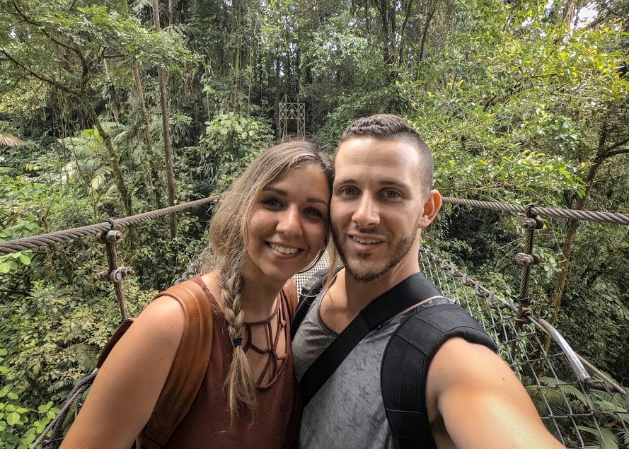 Two travelers at the Mistico Arenal National Hanging Bridges Park. 