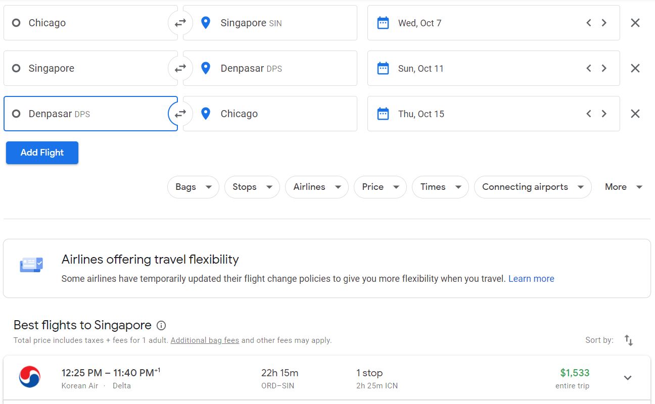 multi city trip flights google